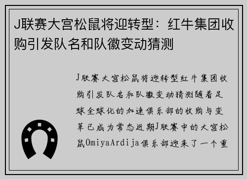 J联赛大宫松鼠将迎转型：红牛集团收购引发队名和队徽变动猜测