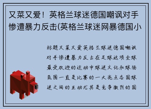 又菜又爱！英格兰球迷德国嘲讽对手惨遭暴力反击(英格兰球迷网暴德国小球迷)